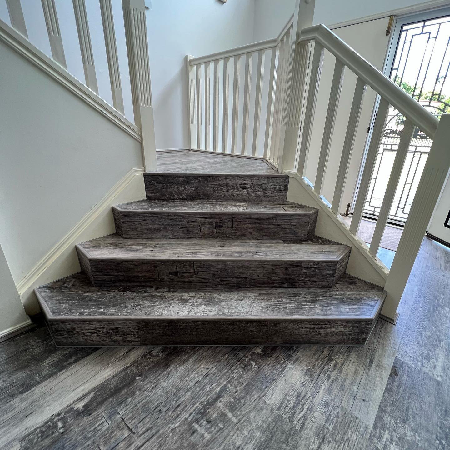 Stair treads in grey plank